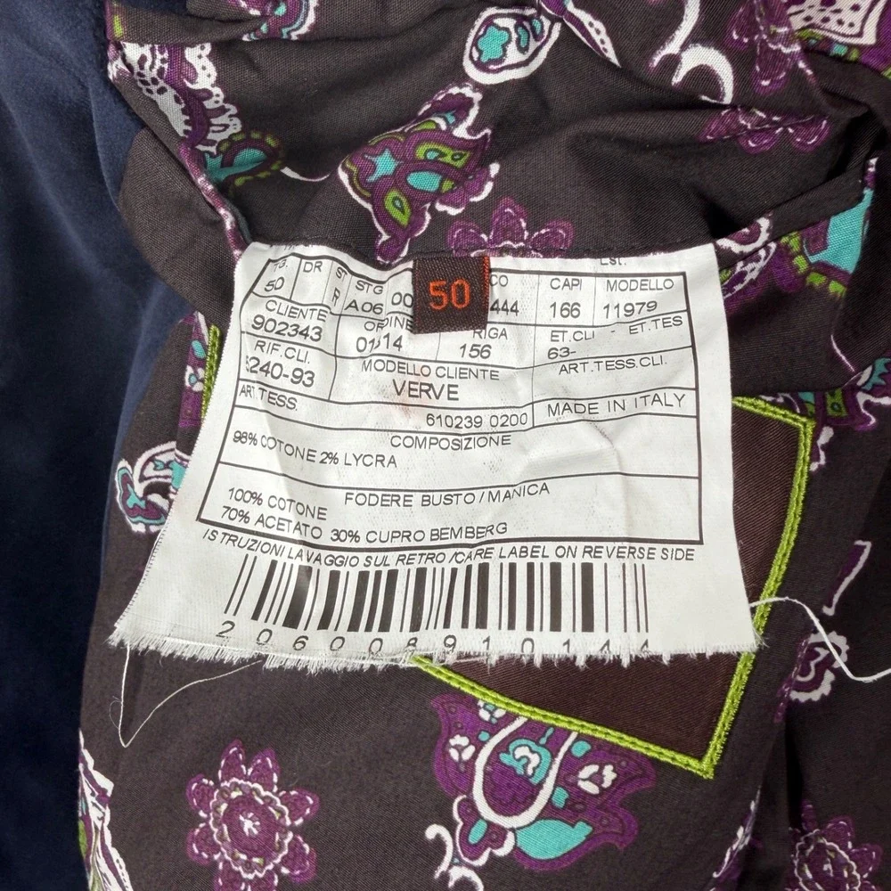 Etro Velvet Blazer Men IT 50 Blue Paisley Lining Two Button Made In Italy